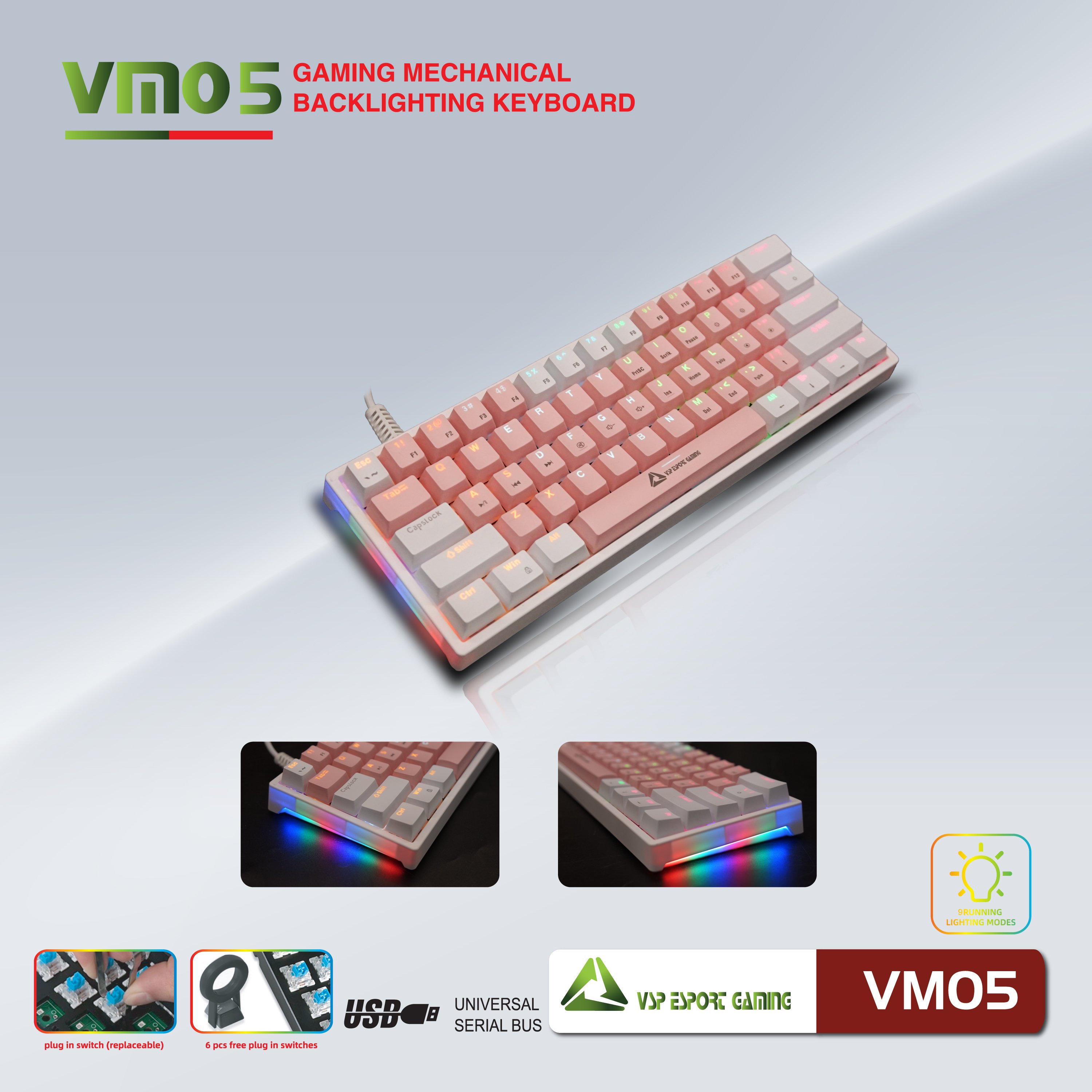 Bàn phím cơ VSP Esport VM01 / VM02 / VM03 / VM04 / VM05 / Jedel KL-95 / KL-103 - Led đa màu hỗ trợ Anti Ghost nhiều phím - Phụ Kiện 1986