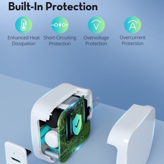 (Giao Hỏa Tốc) Củ sạc nhanh 2 cổng Ravpower 40W, cổng USB-C 20W RP-PC152(Bảo hành 12 tháng-Cam kết chính hãng).