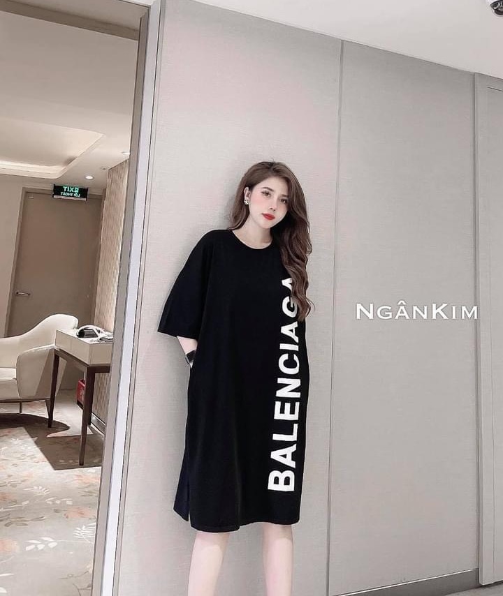 [Hoàn tiền 20%] [Yến Trần] Váy Suông - Đầm Suông From Rộng In Chữ BALEN Tay Lỡ Dáng dài
