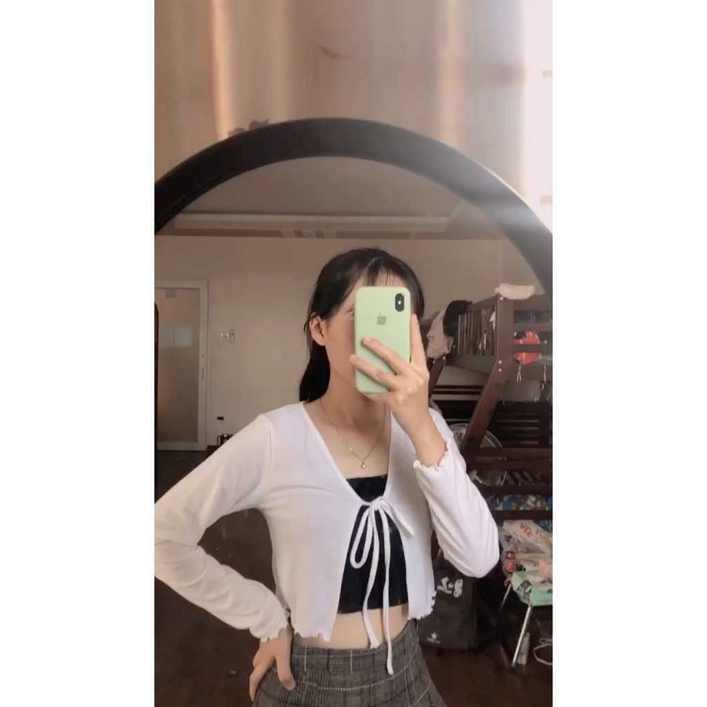 Set Áo 2 Món Khoác Cardigan Tay Dài Cột Nơ ( Kèm Áo Ống )