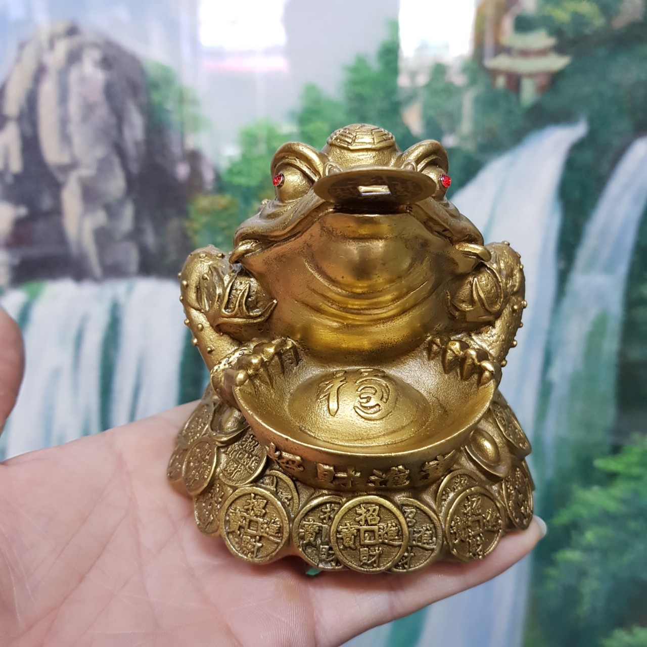 Tượng cóc 3 chân, thiềm thừ, cóc ngậm tiền chất liệu bằng đồng MS21b