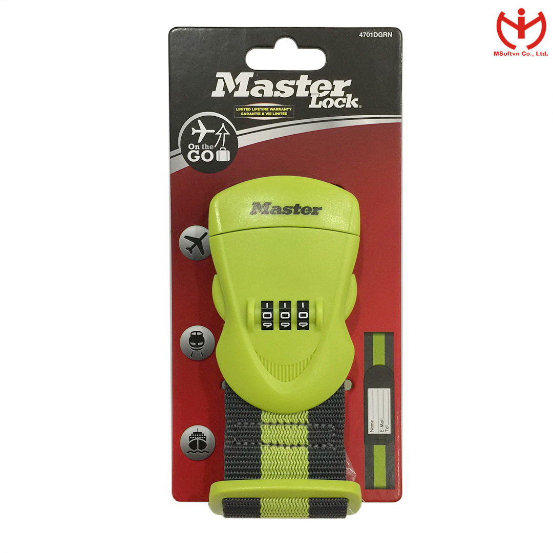 Dây đai ràng vali Master Lock 4701 EURDGRN có đầu khóa số - MSOFT