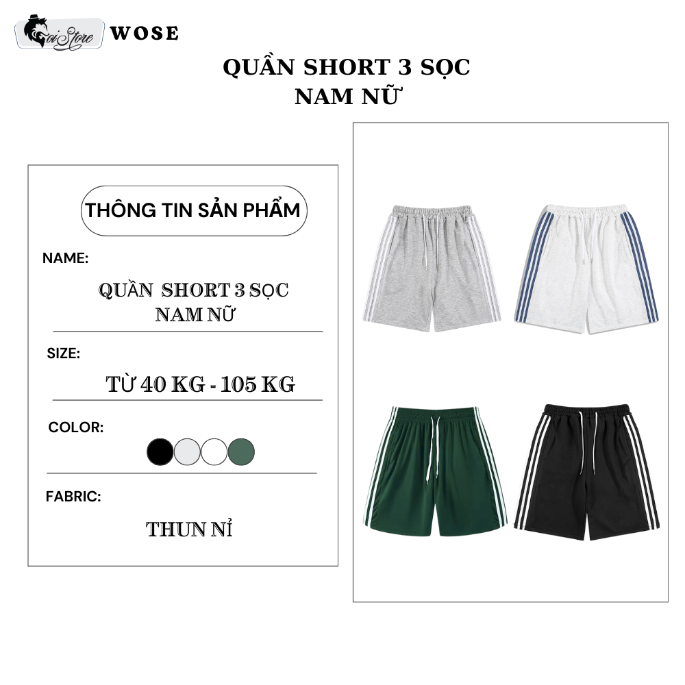 [HCM]Quần short 3 sọc nam nữ 40-100kg unisex bigsize