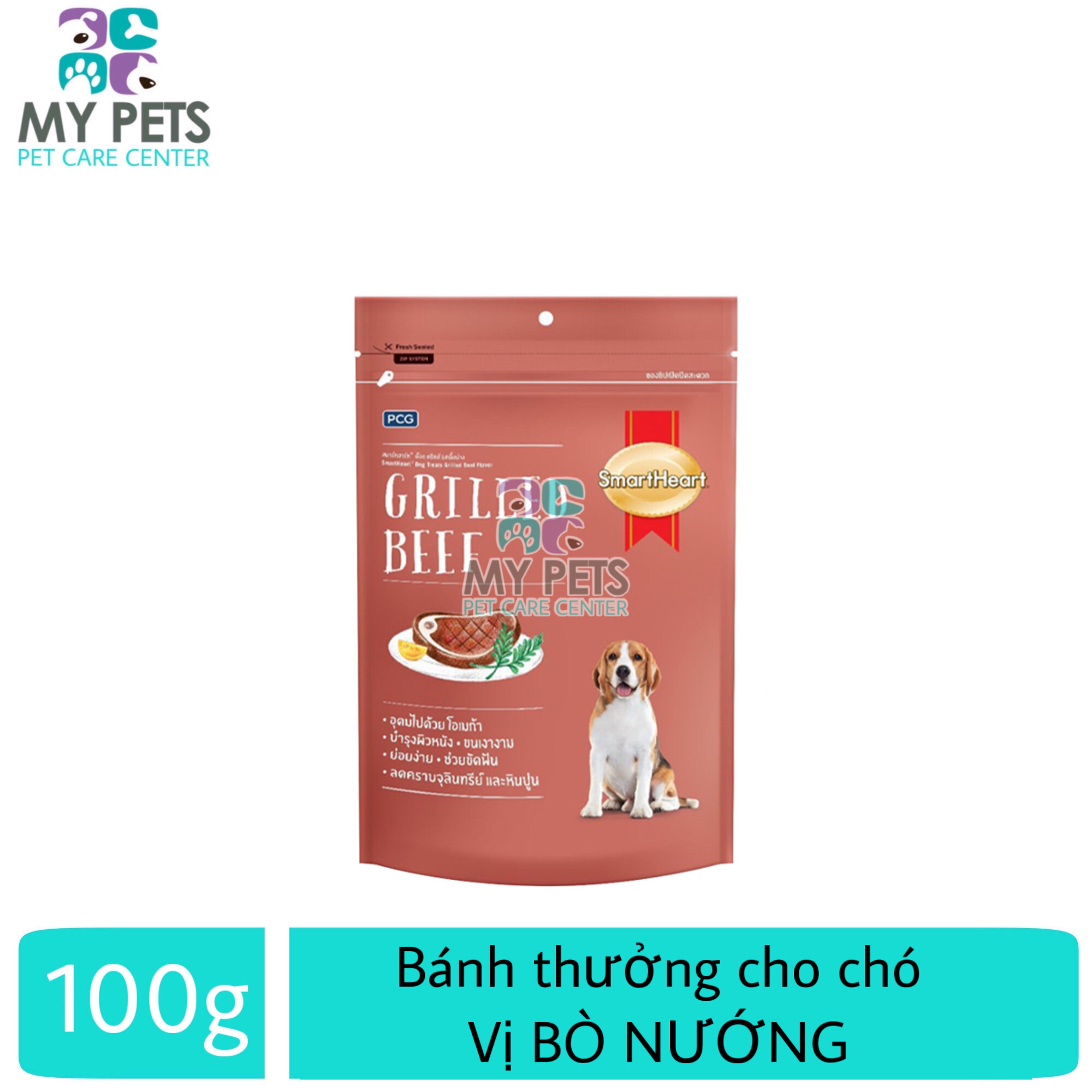 Bánh thưởng cho chó SmartHeart hương vị bò nướng - Túi 100g