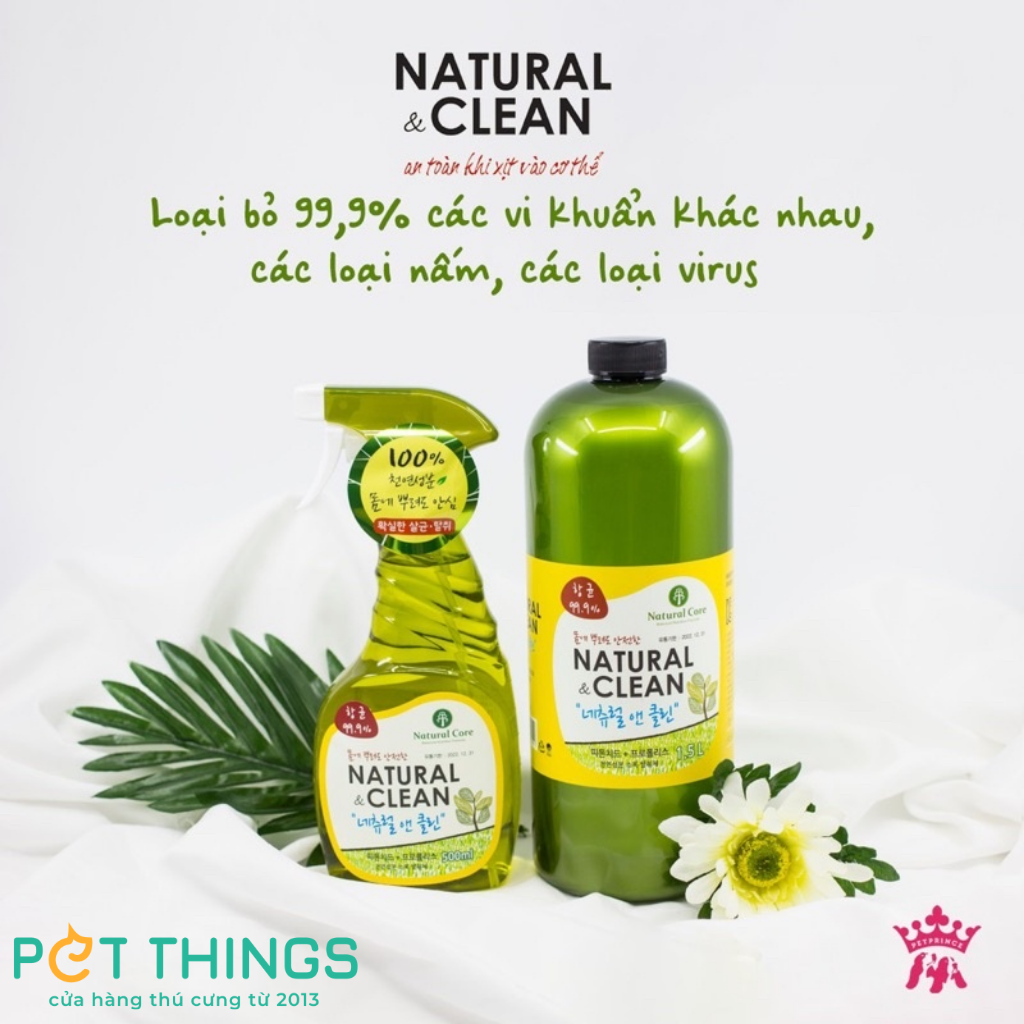 Xịt Khử Mùi Diệt Khuẩn Natural & Clean 500ml / 1.5L Cho Thú Cưng