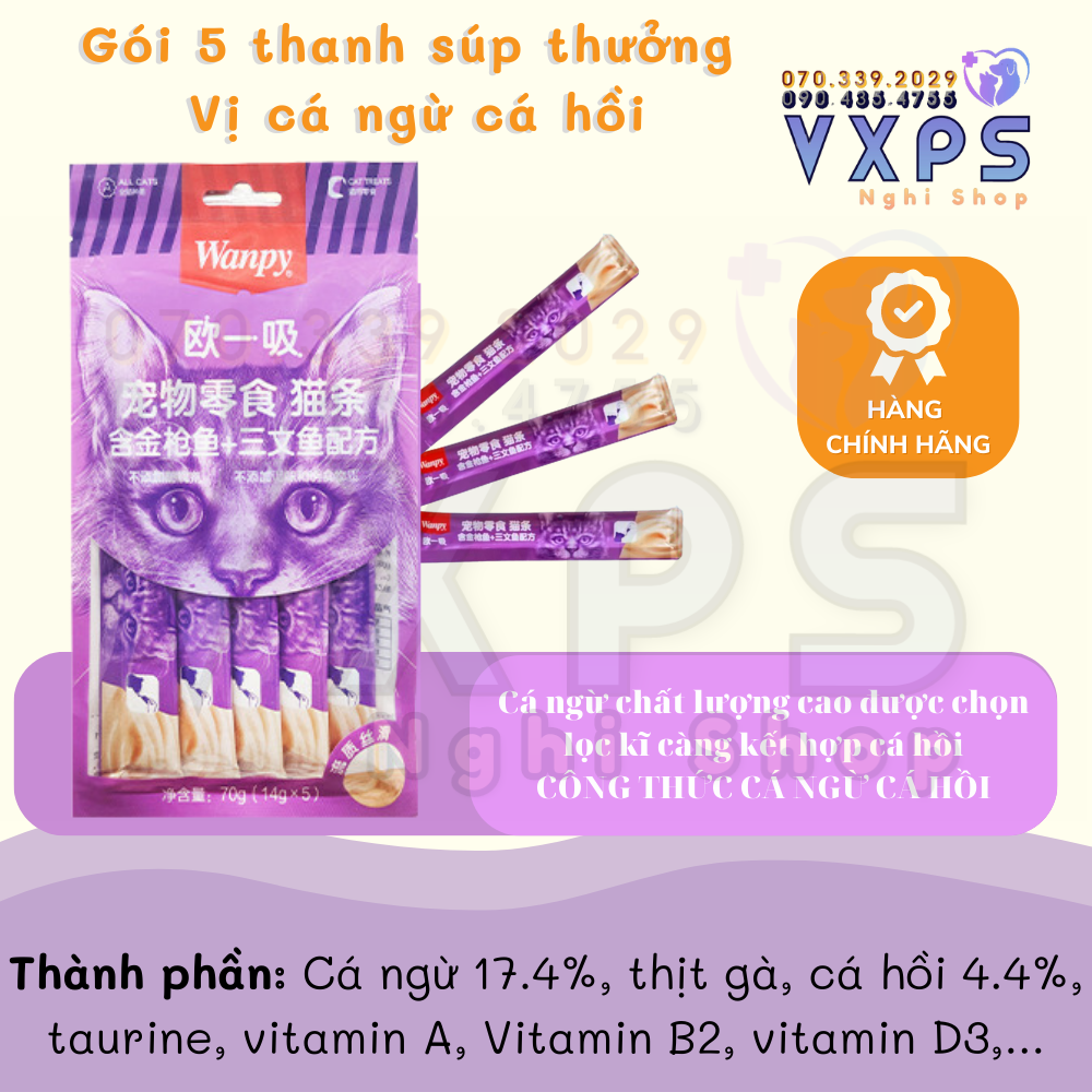 [GIẢM ĐẾN 20% Ở XU] [Wanpy] Soup Thưởng Wanpy Gói 5 Thanh (5x14g) - Súp Thưởng Cho Mèo Wanpy