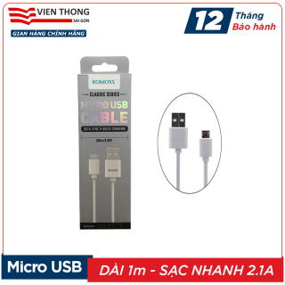 Cáp sạc micro USB Romoss CB05 sạc nhanh 2.1A bản tròn dài 1m thumbnail
