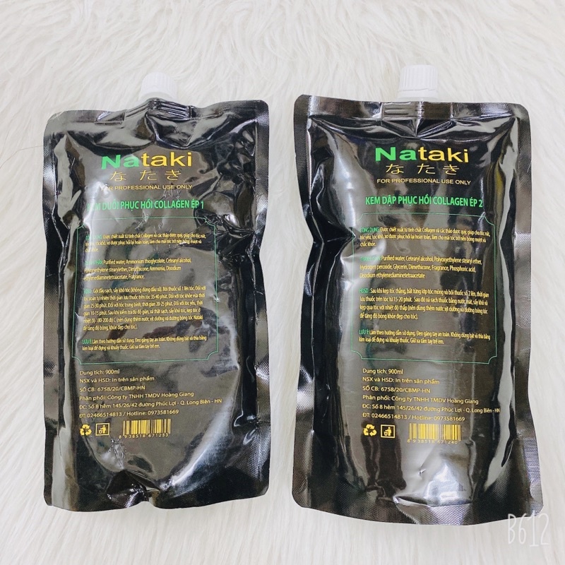 Thuốc ép tóc 1 lần, Kem duỗi tóc collagen phục hồi tóc thẳng NATAKI nhật bản 900mlx2