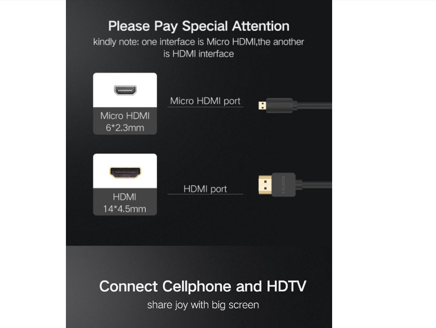 Cáp chuyển Micro HDMI sang HDMI Ugreen 30104 (dài 3M) Chính Hãng