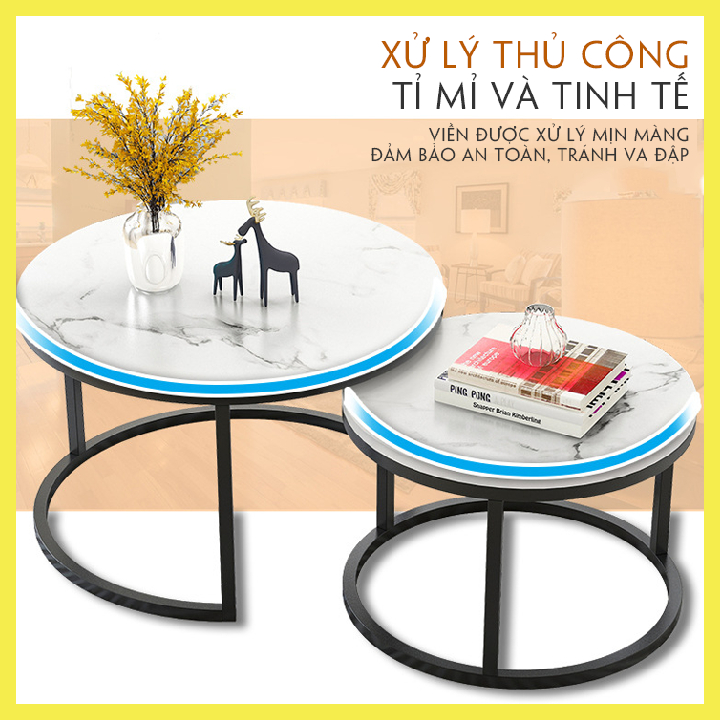 Bàn trà đôi cao cấp, bàn trà mặt vân đá đẹp, bàn sofa