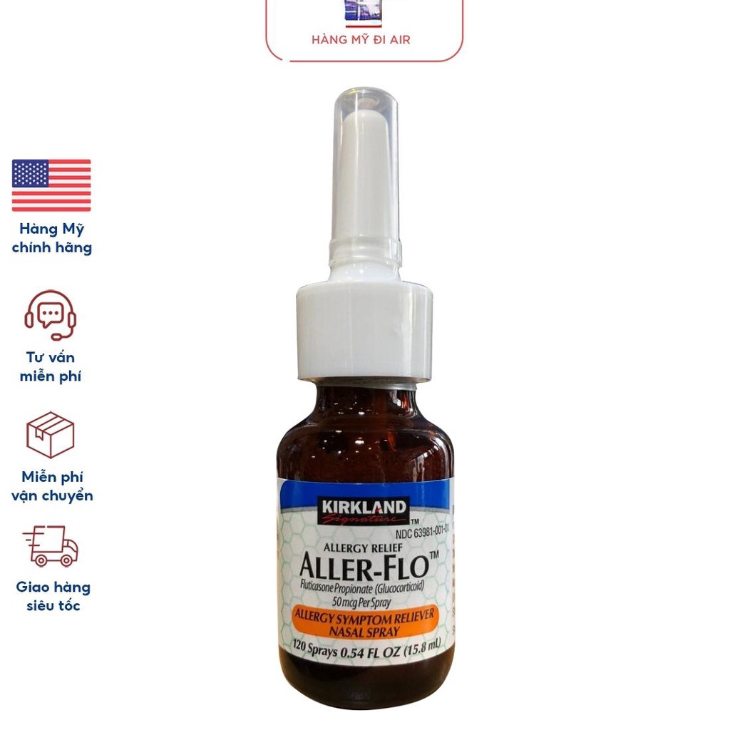 . Set 5 chai xịt viêm xoang kirkland Mỹ. Xịt viêm xoang, viêm mũi dị ứng Kirkland Aller Flo 18.2ml của Mỹ mẫu mới. Set 5 chai 91ml, Có tách lẻ từng chai.