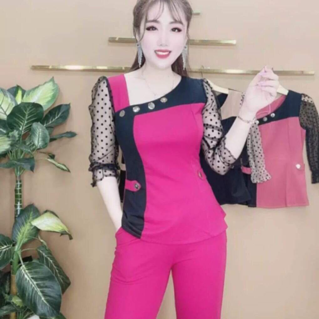 Set bộ thời trang phối tay lưới chấm bi siêu xinh-đủ size 40-85kg