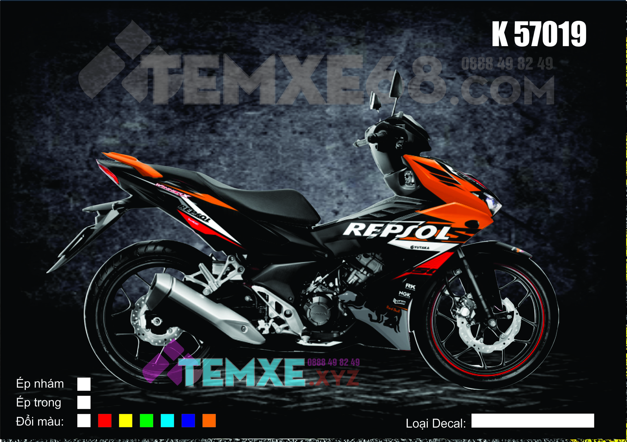 Tem trùm Winner X mẫu Repsol màu cam đen