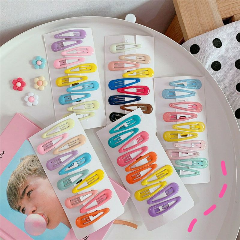 SET 10 CÁI KHÁC MÀU KẸP TÓC BẤM HÌNH GIỌT NƯỚC PHỦ BÓNG MÀU TRƠN VIDEO THẬT SHOP KISS PLAZA