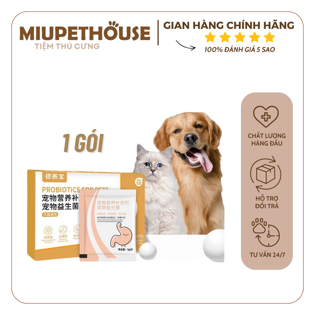 Men tiêu hóa chống tiêu chảy cấp tốc cho chó mèo Probiotics 5g - Men vi sinh thúc đẩy sự thèm ăn của thú cưng