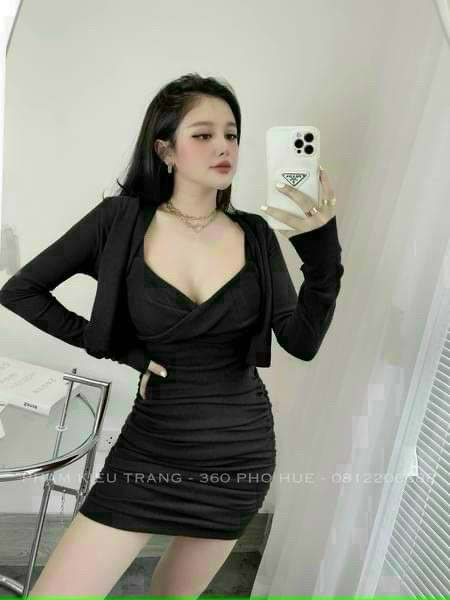 Đầm nữ body kiểu dáng thun gân 2 dây cưc tôn dáng phối khoác gân dày mịn nhún cực xinh