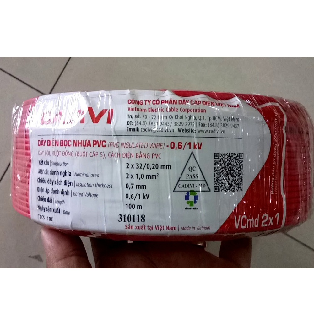 DÂY ĐIỆN ĐÔI CADIVI 2X1.0 CUỘN 100M VCmd2X32