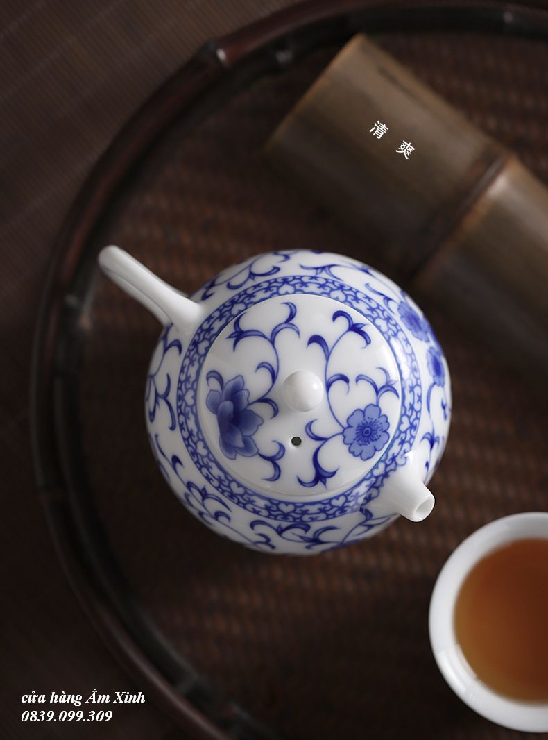 Ấm Trà Sứ Trắng Bạch Định pha trà đạo 210 ml