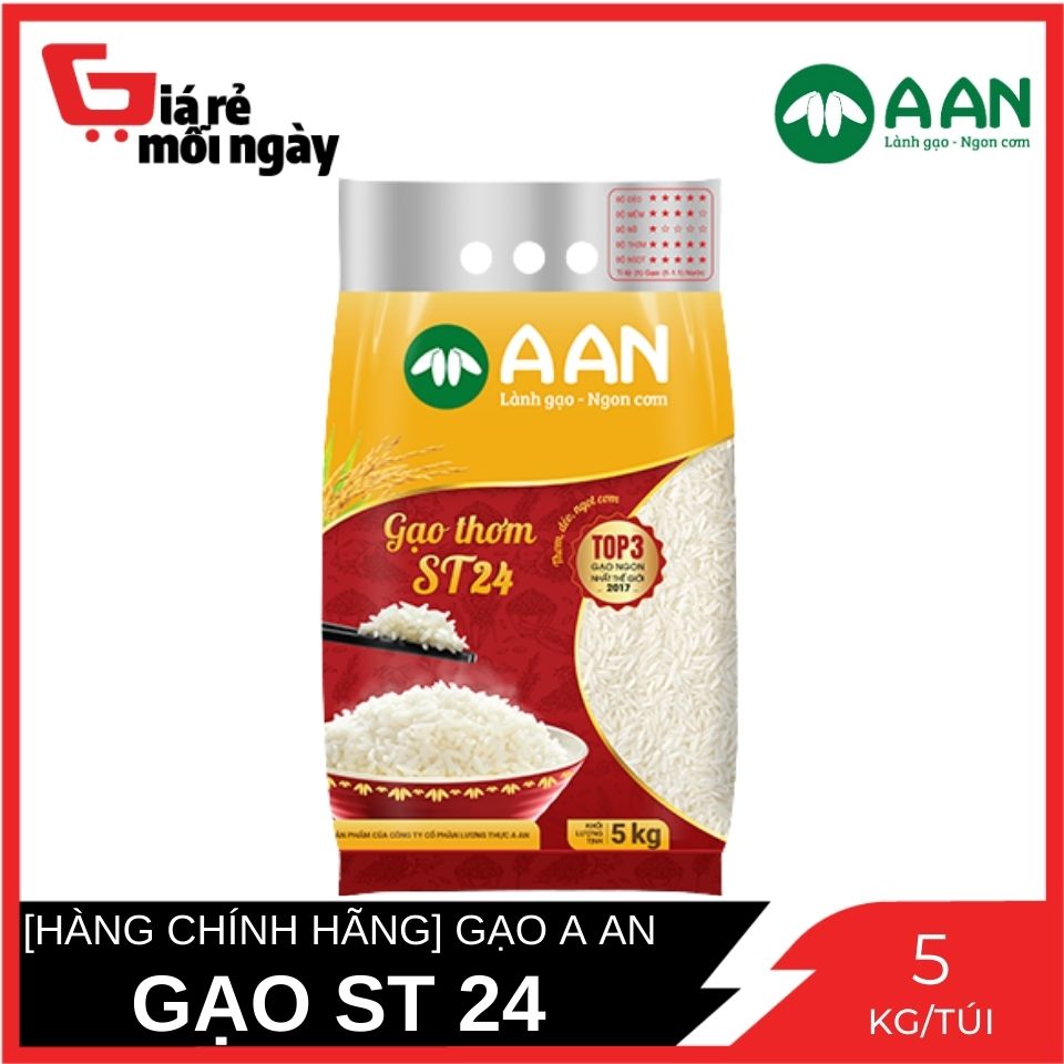 [HCM ship 2h] [HÀNG CHÍNH HÃNG] Gạo Thơm ST24 Gạo A An Túi 5 Kg