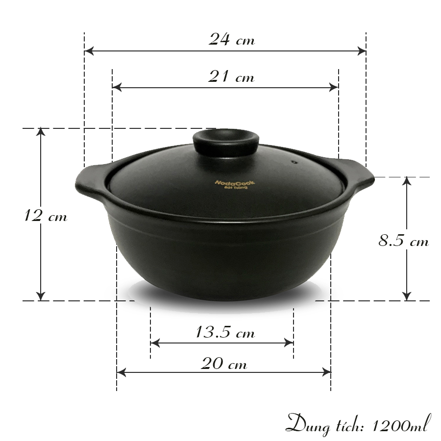 Nồi sứ nắp thủy tinh 1200ml NodaCook