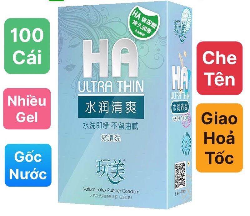 [Hộp 100 bao] Bao Cao Su HA Ultra Thin Siêu mỏng Nhiều gel bao gia đình nhà nghỉ nội địa Trung - 100 cái