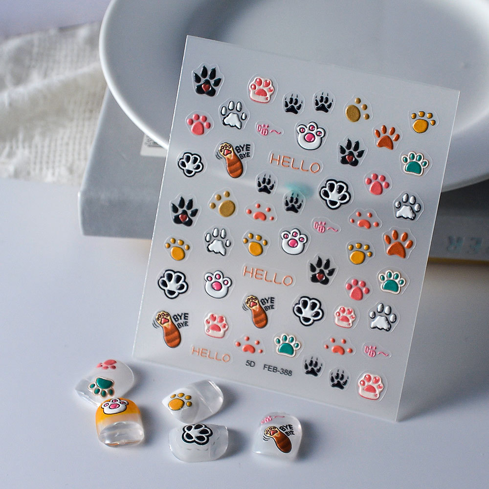 Sticker Lụa Nổi 5D | Chân Chó Mèo Hoạt Hình | Hình Dán Móng Tay
