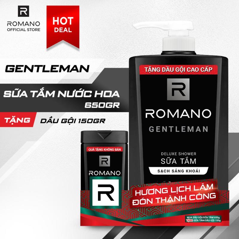 Sữa tắm Romano Gentleman lịch lãm nam tính sạch sảng khoái 650gr- Tặng dầu gội Romano Gentleman 150g cao cấp