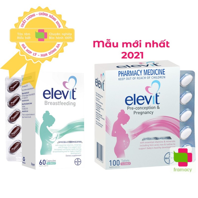 Vitamin tổng hợp Elevit Bầu, Úc (100 viên) bổ sung Vitamin C, D3, Axit Folic cho mẹ bầu, mẹ sau sinh nhập khẩu