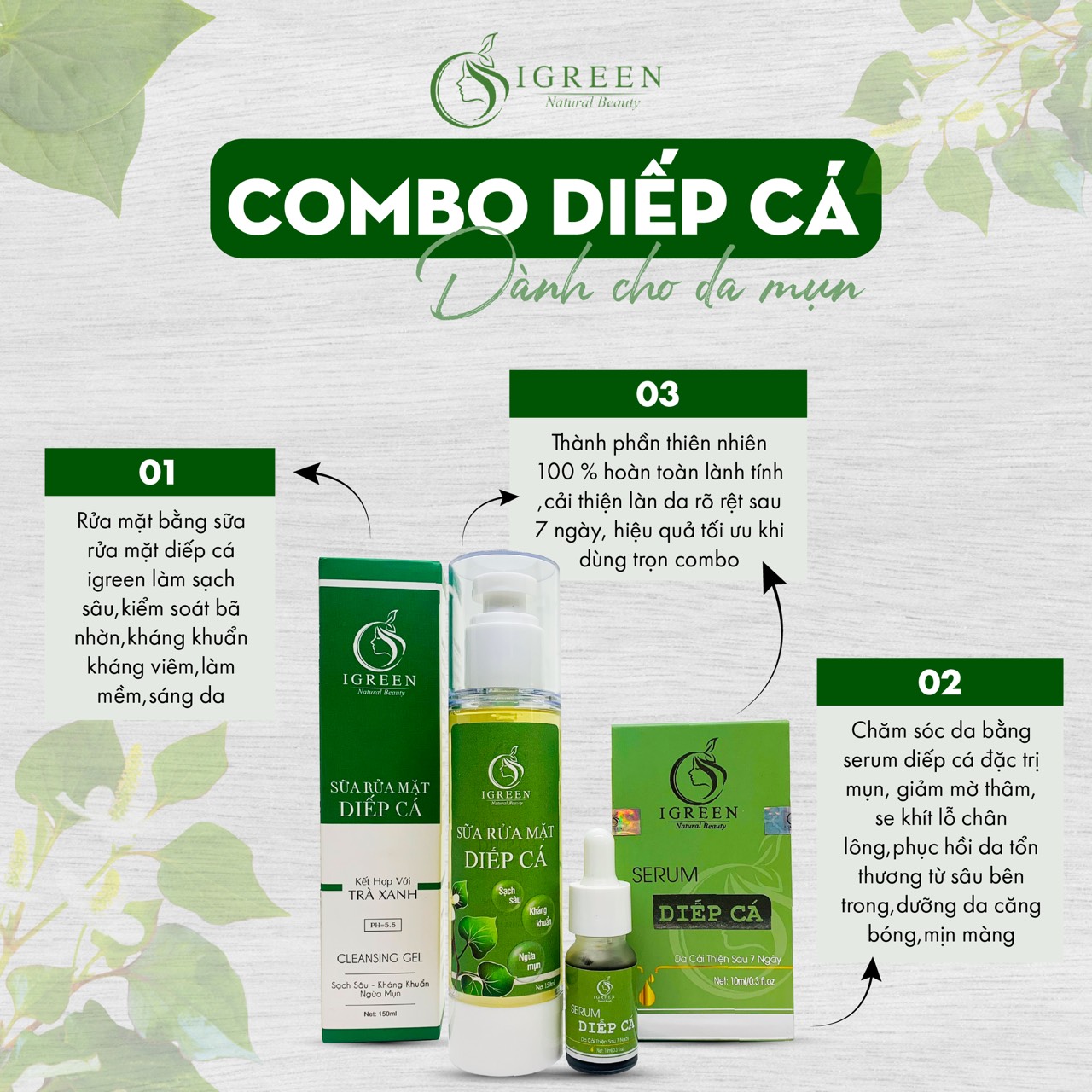 Combo sữa rửa mặt diếp cá và serum diếp cá