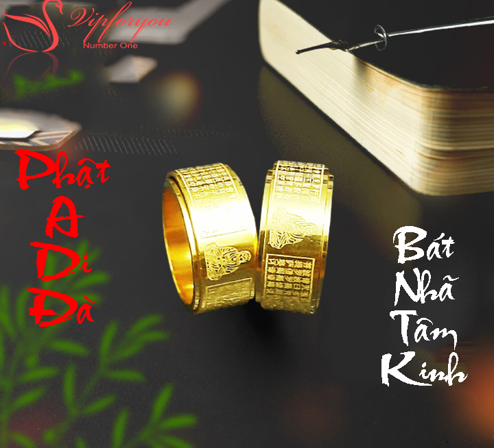 Nhẫn xoay titan cao cấp Bát Nhã Tâm Kinh phiên bản mới khắc hình phật A Di Đà siêu đẹp, bền màu - tặng hộp đựng xinh xắn - Đeo tay vạn sự may