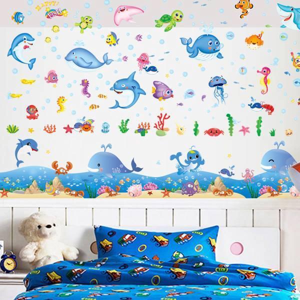 Decal dán tường cá voi và chân tường