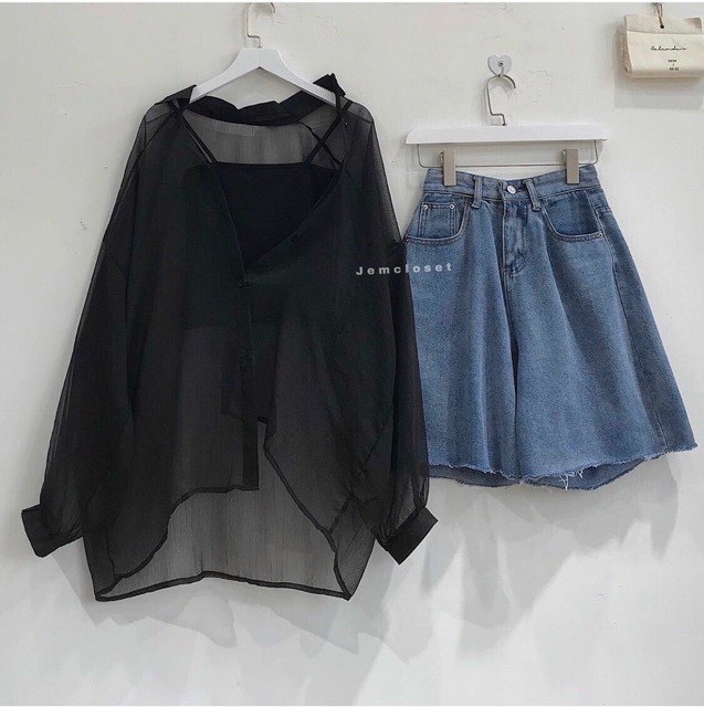 [ Tặng kèm áo 2 dây ] Áo sơ mi khoác voan mỏng form oversize