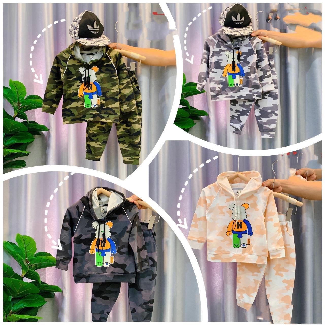 Tomnaukids-- sét hoodi mũ kiểu lính phong cách bụi cho bé trai bé gái