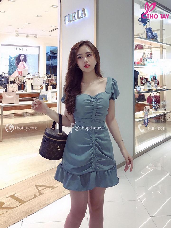 Đầm Nữ ( Váy Nữ ) Dáng Xòe Body Hàn Nút Thời Trang Bambo