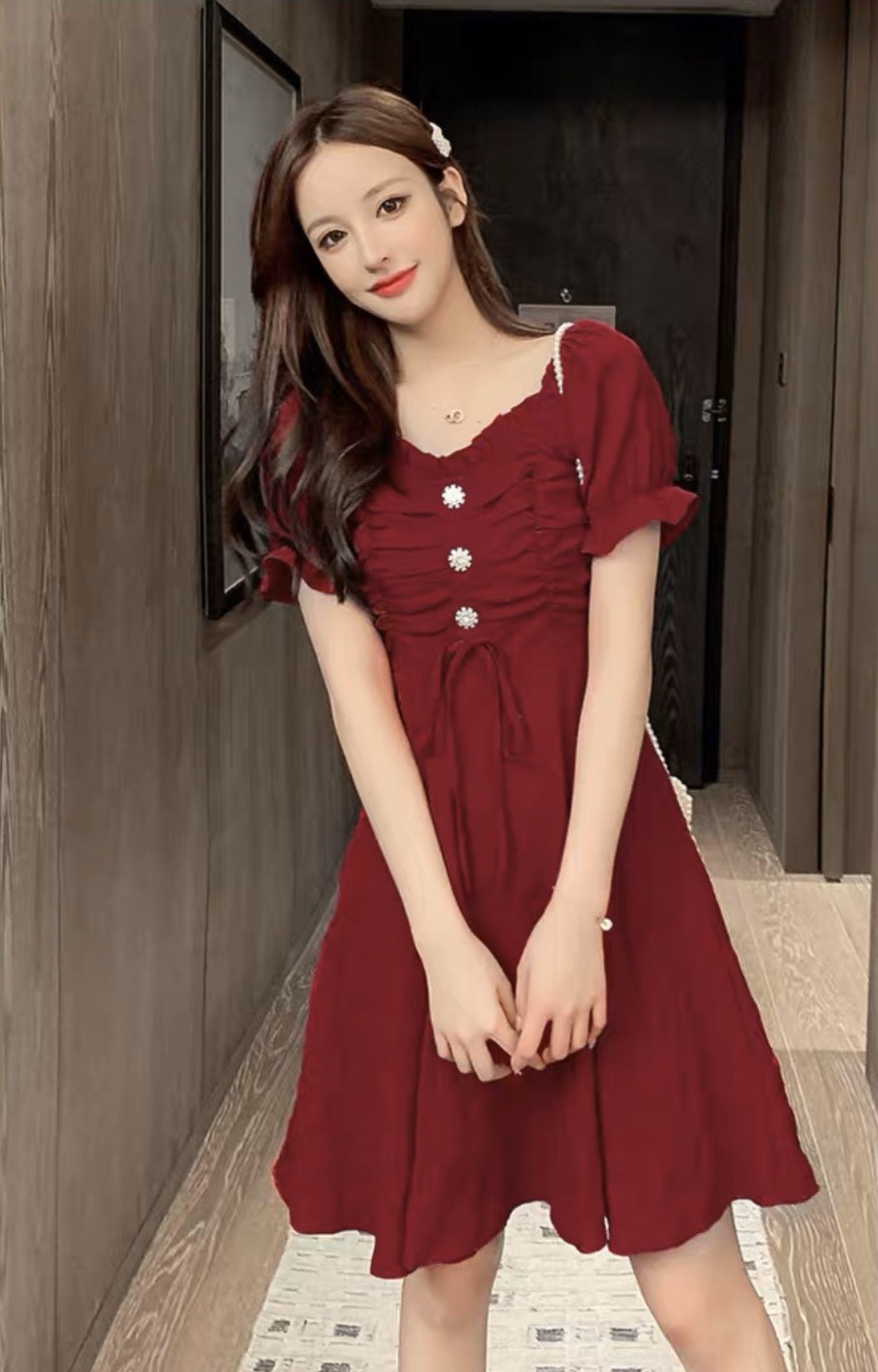 [HCM]ĐẦM RÚT NGỰC 3 CÚC- MIN DRESS T186
