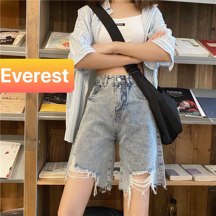 QUẦN SHORT SỌT JEAN LỬNG KIỂU NGỐ NỮ CHẤT BÒ XANH RÁCH ULZZANG LƯNG CAO NÂNG MÔNG PR-207 - EVEREST FASHION