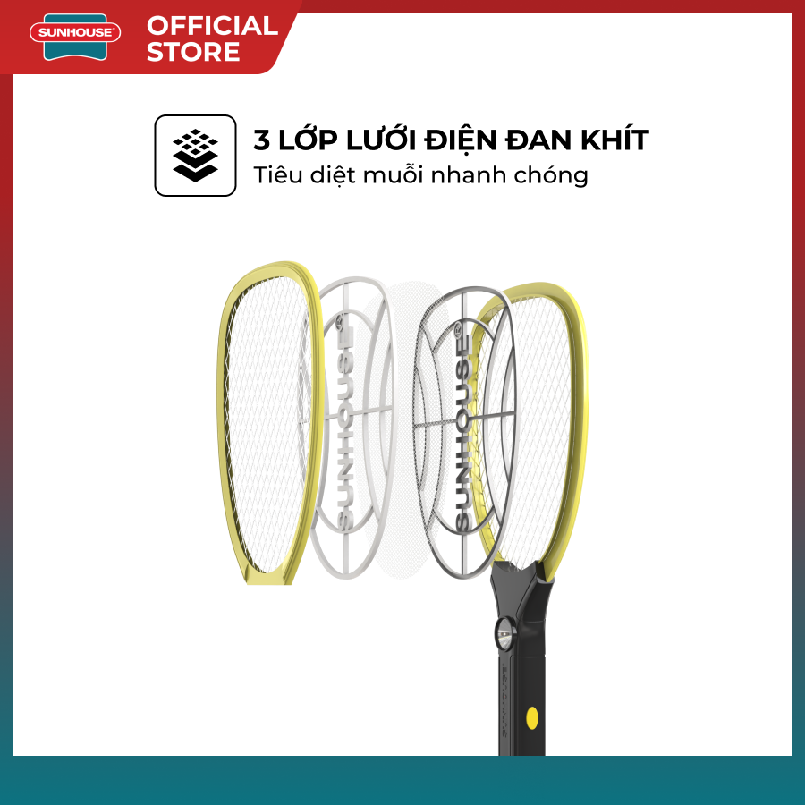 Sunhouse Mosquito Racket She-Eecvm12 - 3-Layer Electric Net - Effective Mosquito Killer - Genuine Sunhouse Product