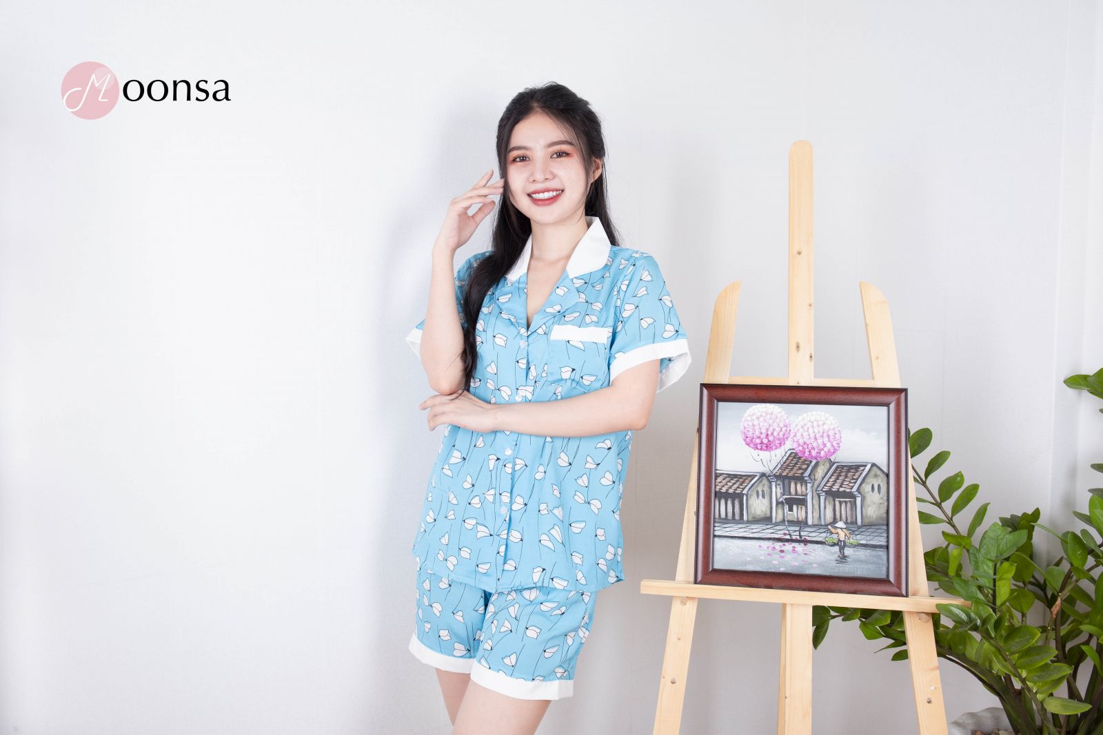 Bộ đồ ngủ Pijama Lụa Bạch Hoa Thanh [Moonsa]