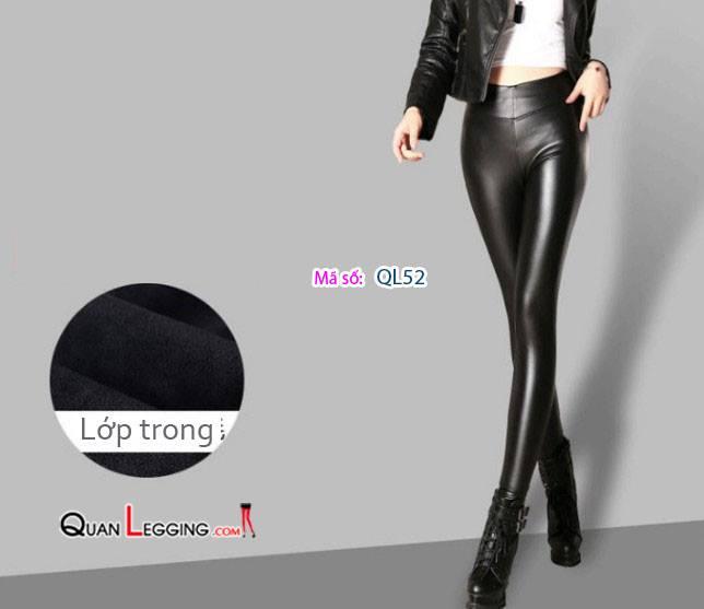 Quần da nữ PU lưng cạp cao nhiều size màu Đen QL52