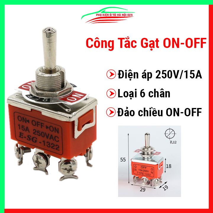 Công tắc gạt 6 chân 3 vị trí đảo chiều on-off-on 220v-15a