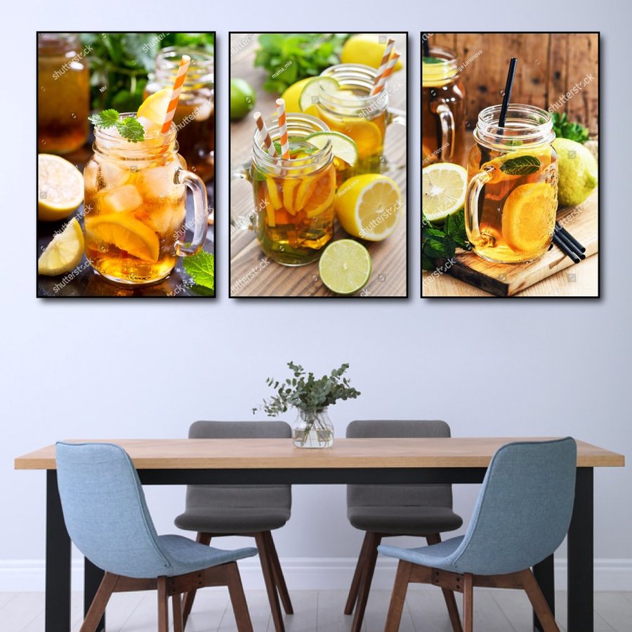 (Bộ 3 Tấm)Lalashop - Tranh treo tường chủ đề Quầy pha chế giải khát mùa hè Mã SP: TG1285 tranh treo phòng ăn Quầy pha chế decor quán cà phê