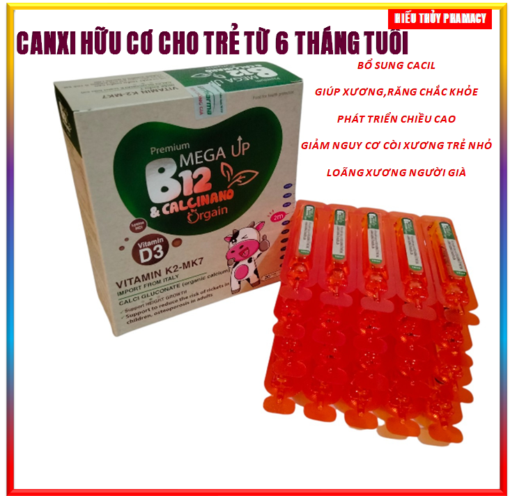 Siro Mega up B12 CalciNano Orgain  Hữu Cơ Vitamin D3 K2 Mk7 Giúp Bé Hấp Thụ Calci Tăng Trưởng Chiều Cao Cân Nặng Tăng Sức Đề Kháng giảm nguy cơ còi xương trẻ nhỏ , loãng xương người già  Hộp 20 ống