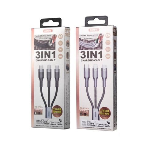 Cáp sạc đa năng 3in1 Remax RC-070TH lõi đồng loại tốt - Type-c Micro Lightning iphone - cap sac - dây sac - sam sung - Type-C - day sac đa năng apple