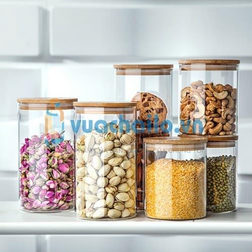 Lọ thủy tinh borosilicate nắp gỗ 450ml