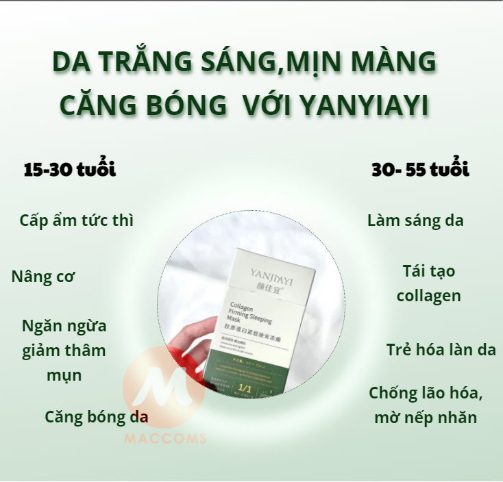 Mặt Nạ Ngủ Thạch Collagen YANJIAYI Hộp 20 Gói - Nâng Cơ Bổ Sung Collagen Căng Mịn Da Cấp Nước Dưỡng Ẩm Thu nhỏ lỗ chân lông