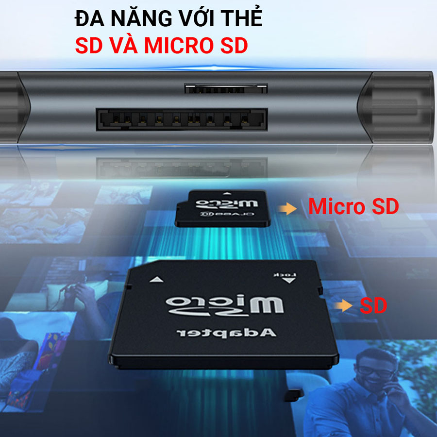 Đầu đọc thẻ nhớ SD Type-c kiêm chuyển đổi type-c sang usb đa năng