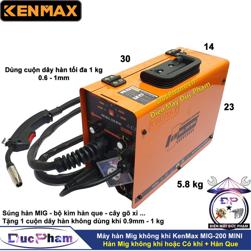 Máy hàn Mig không dùng khí KenMax KM MIG-200 MINI - 3 chức năng - máy hàn điện tử - máy hàn que