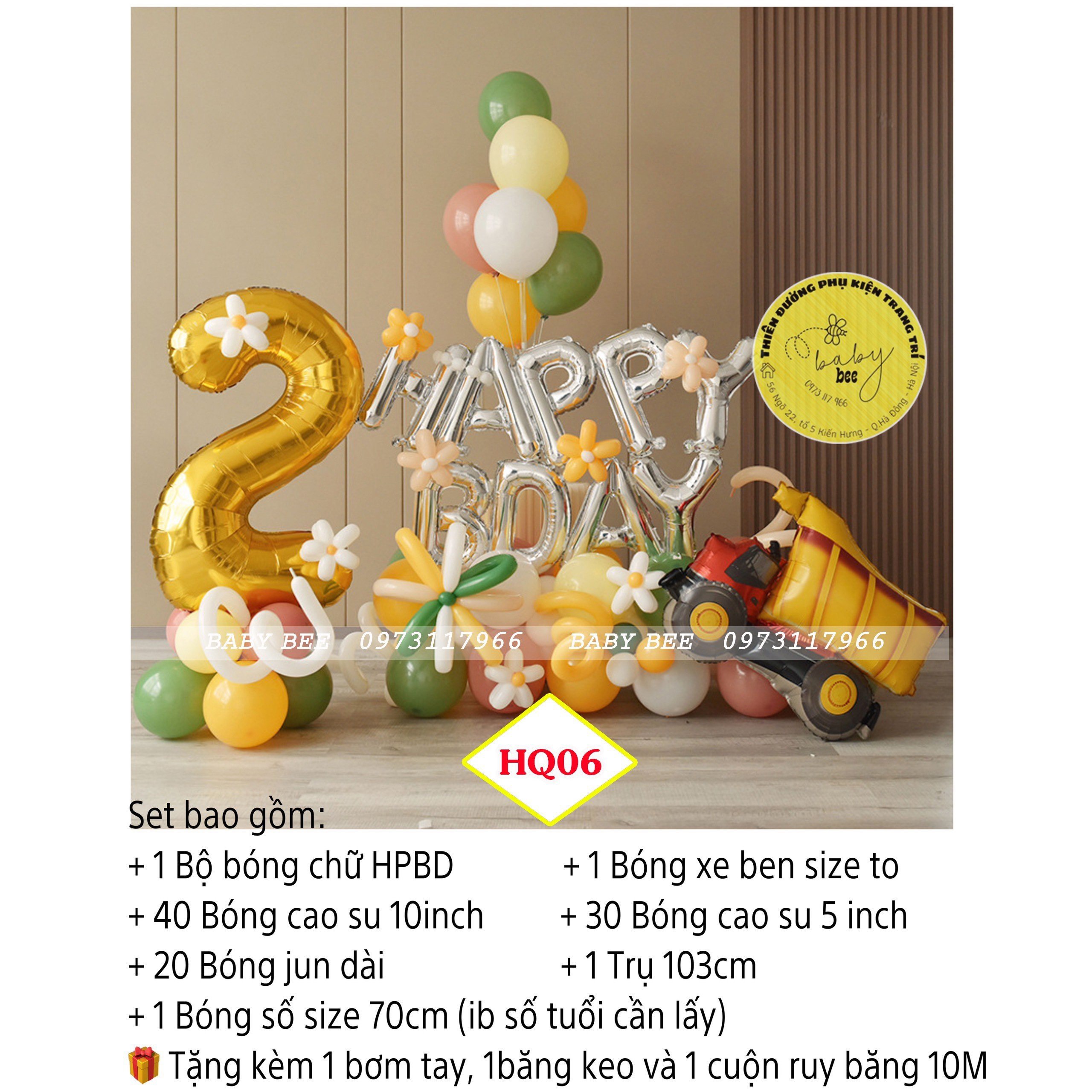 Set bóng trang trí sinh nhật phong cách Hàn Quốc Baby bee