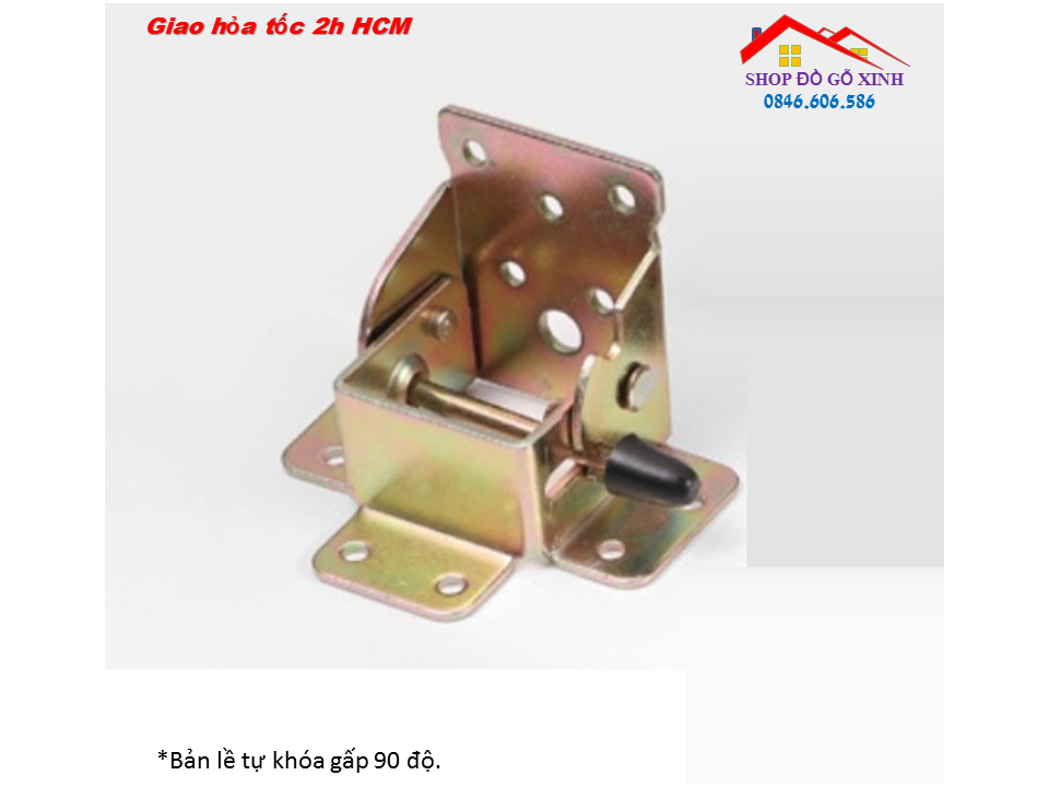 Bản lề tự khóa gấp 90 độ, có ốc vít kèm theo. kimkhihanoi