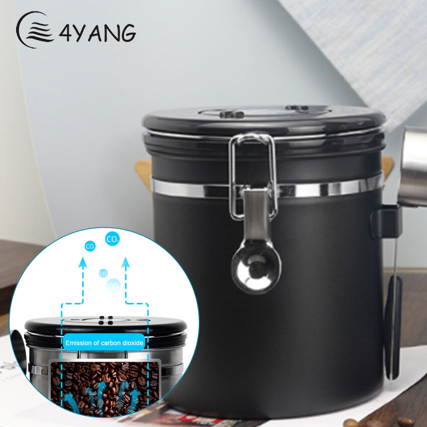 Bình Đựng Cà Phê Inox Với Muỗng Thép, Bình Chứa Kín Khí Có Thìa, Bình Cà Phê Có Thể Giữ Tươi, 1800 Ml